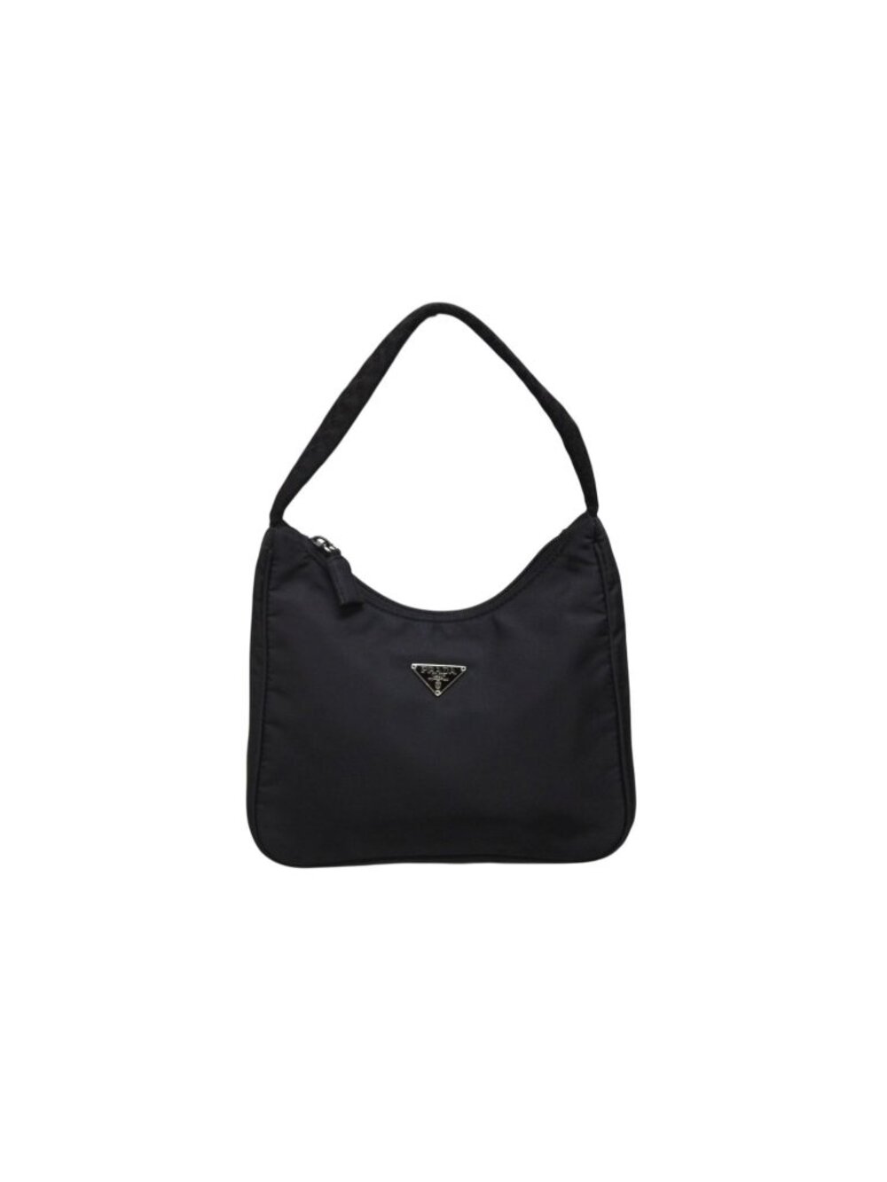 Prada Hobo Handbag Triangle Logo Nylon Black